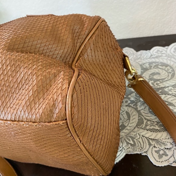 Cynthia Rowley leather satchel snakeskin texture, gold-tone hardware,tassel,Brn - Picture 9 of 17